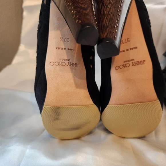 Jimmy Choo‎ Suede Lasercut Slingback Sandals in Black Size 37.5 - Picture 9 of 9